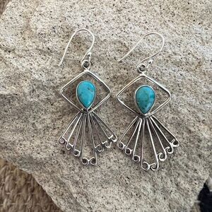 ❤️ Kingman Turquoise 925 Navajo Western Dangle Drop Decorative Earrings 5.5G
